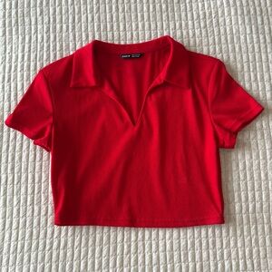 Shein red collared crop top size medium
